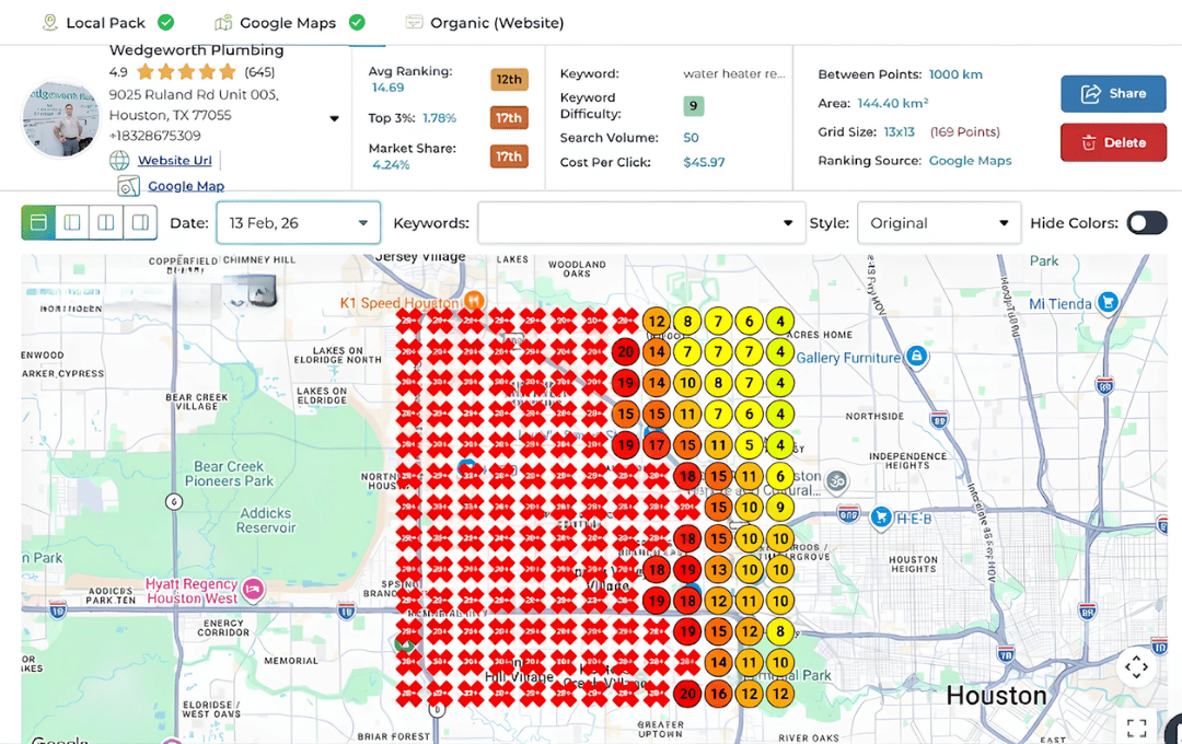 Houston grid map dominated by red markers before the campaign